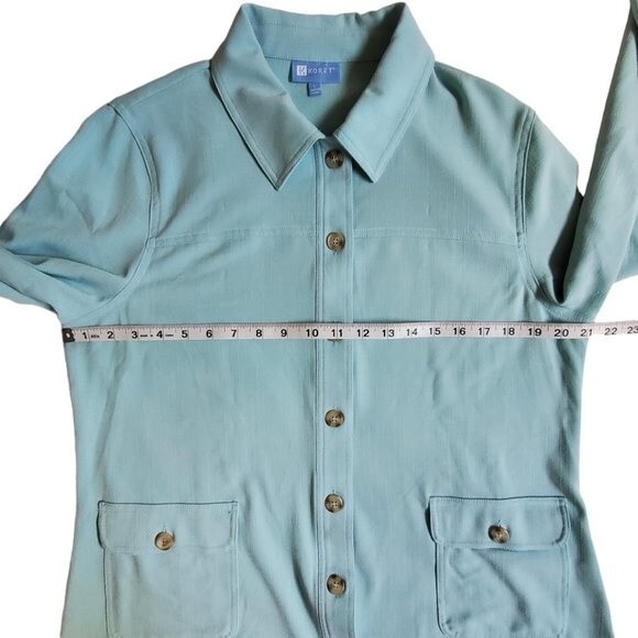Koret light blue button up convertible long to 3/4 sleeve top sz L - Picture 7 of 12